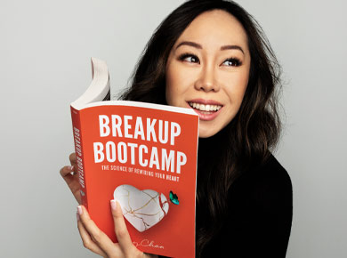 Photo of Amy Chan reading her book Breakup Bootcamp